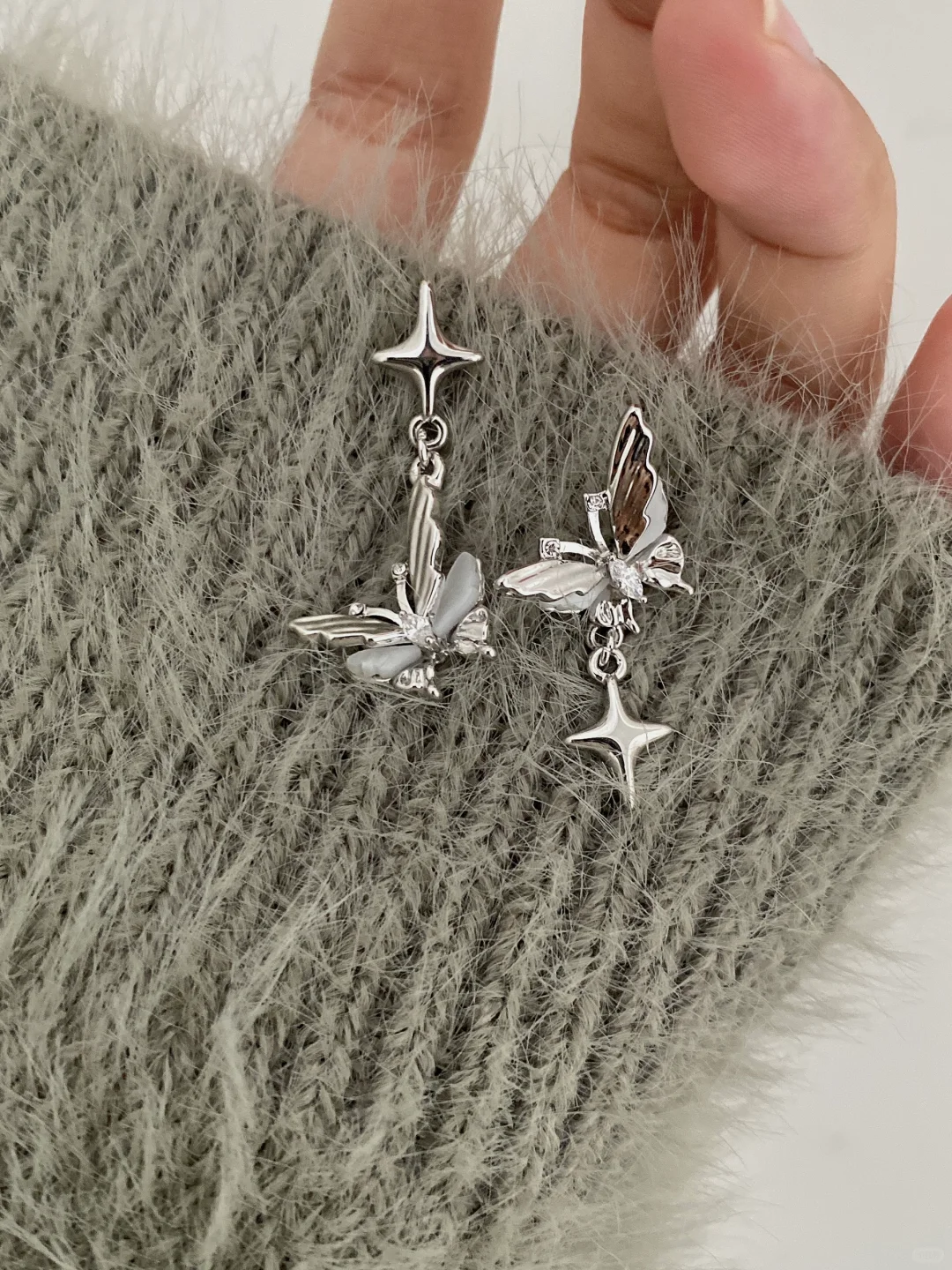 Chic Xie Lian Asymmetrical Silver Butterfly Stud Earring