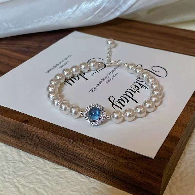 Gorgeous Women Pearl Blue Rhinestone Bracelet