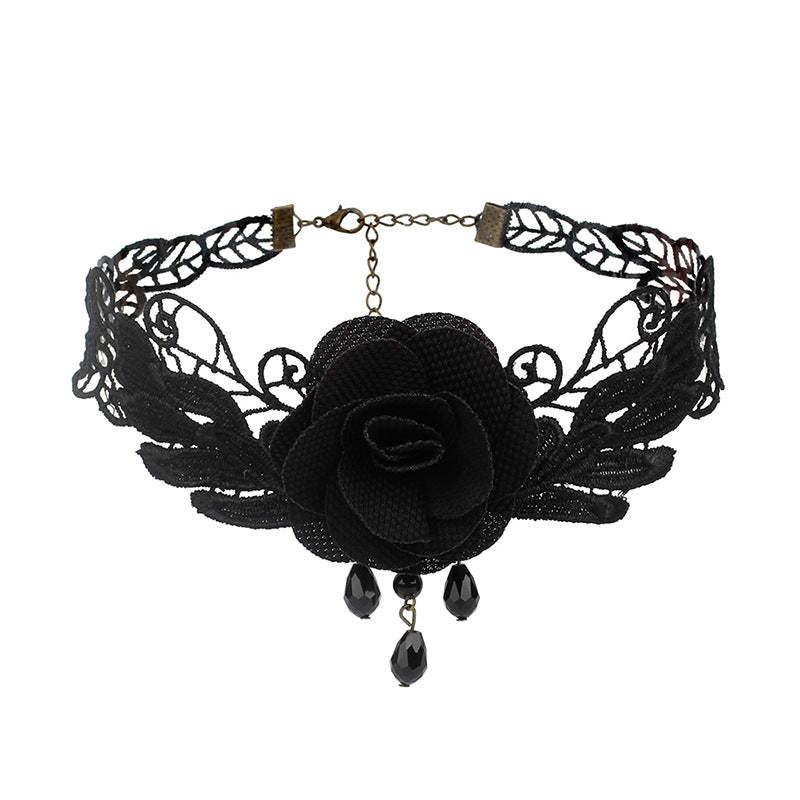 Retro Black Gothic Lolita Lace Tassel Choker Necklace