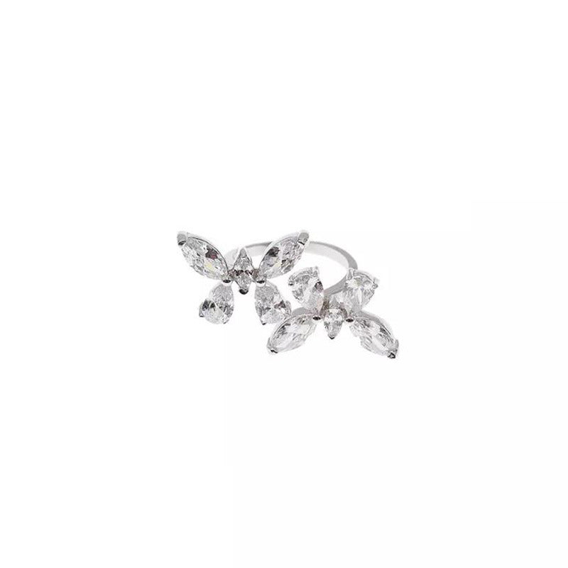 Shining Rhinestone Zircon Butterfly Opening Adjustable Ring