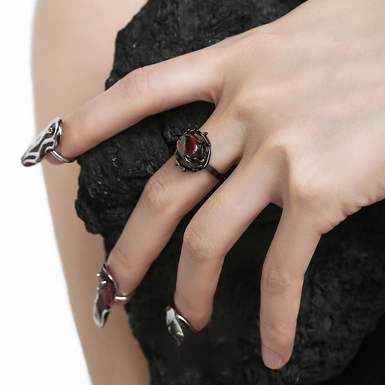 Chic Dark Red Unique Gothic Unisex Open Ring