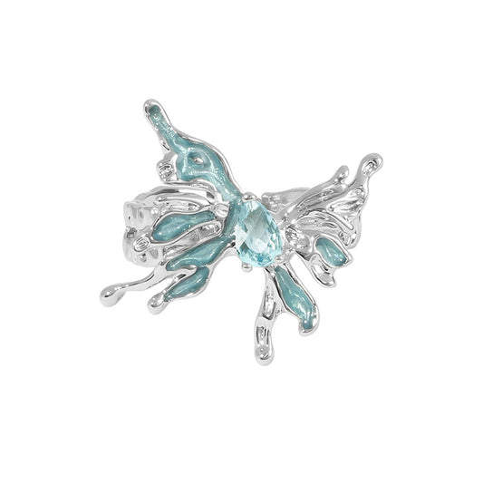 Sweet Girl Blue Butterfly Rhinestone Ring