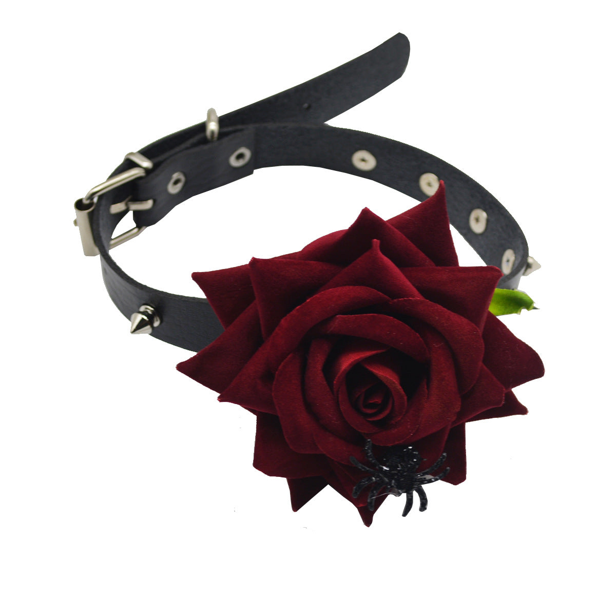 Gothic Style Girl Red Rose Leather Choker Necklace