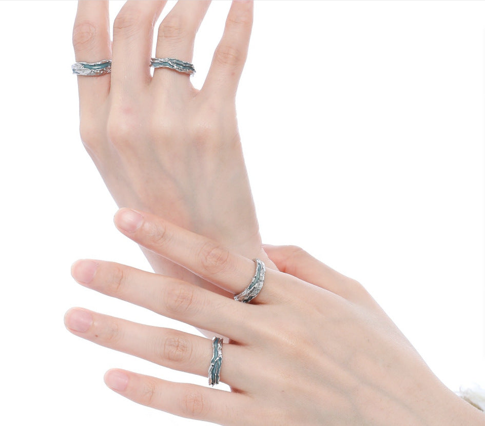 Unisex Simple Blue Glacier Open Ring