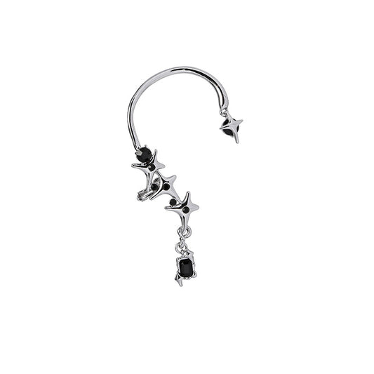 Y2K Chic Girl Quadrangular Star Black Stone Ear Cuff