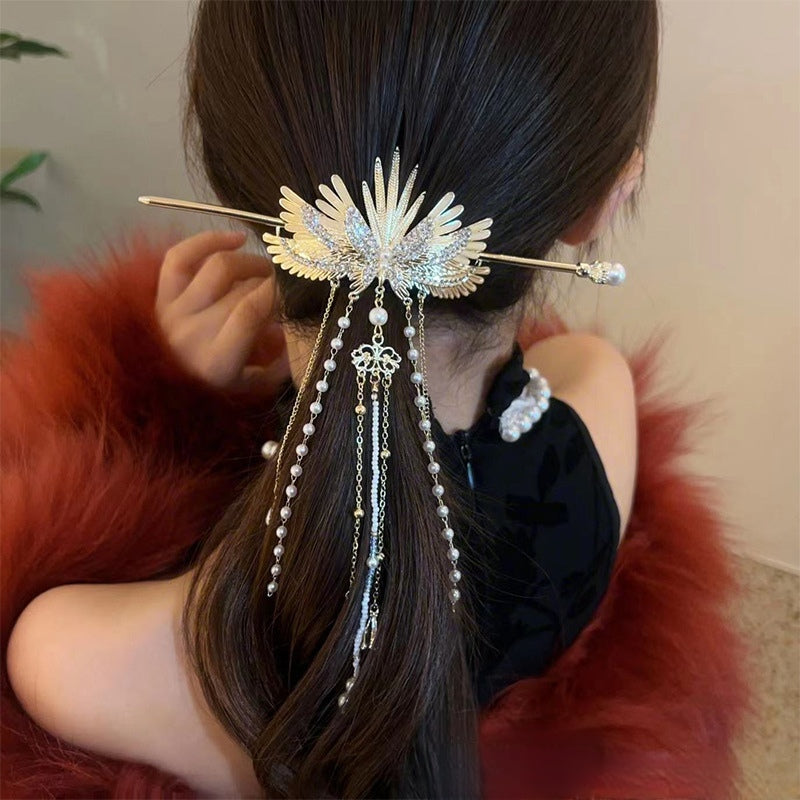 Fancy Gorgeous Golden Women Angel's Wing Tassel Hairpin