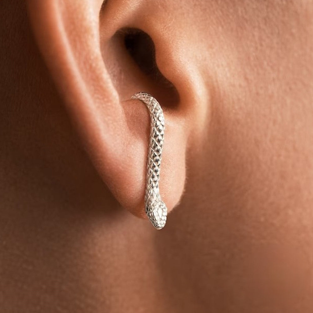 Designer Unisex S925 Silver Snake Stud Earring