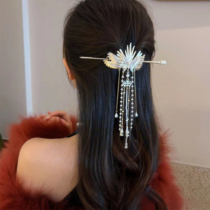 Fancy Gorgeous Golden Women Angel's Wing Tassel Hairpin