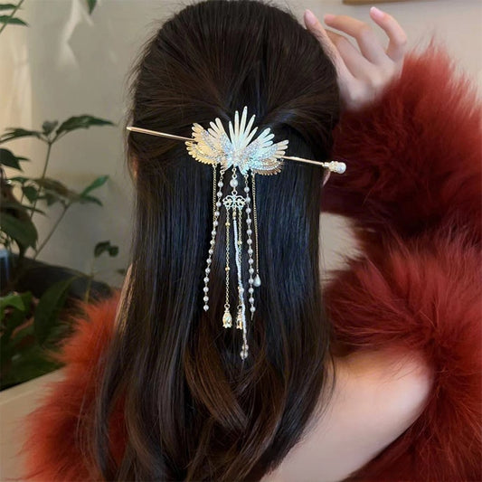 Fancy Gorgeous Golden Women Angel's Wing Tassel Hairpin