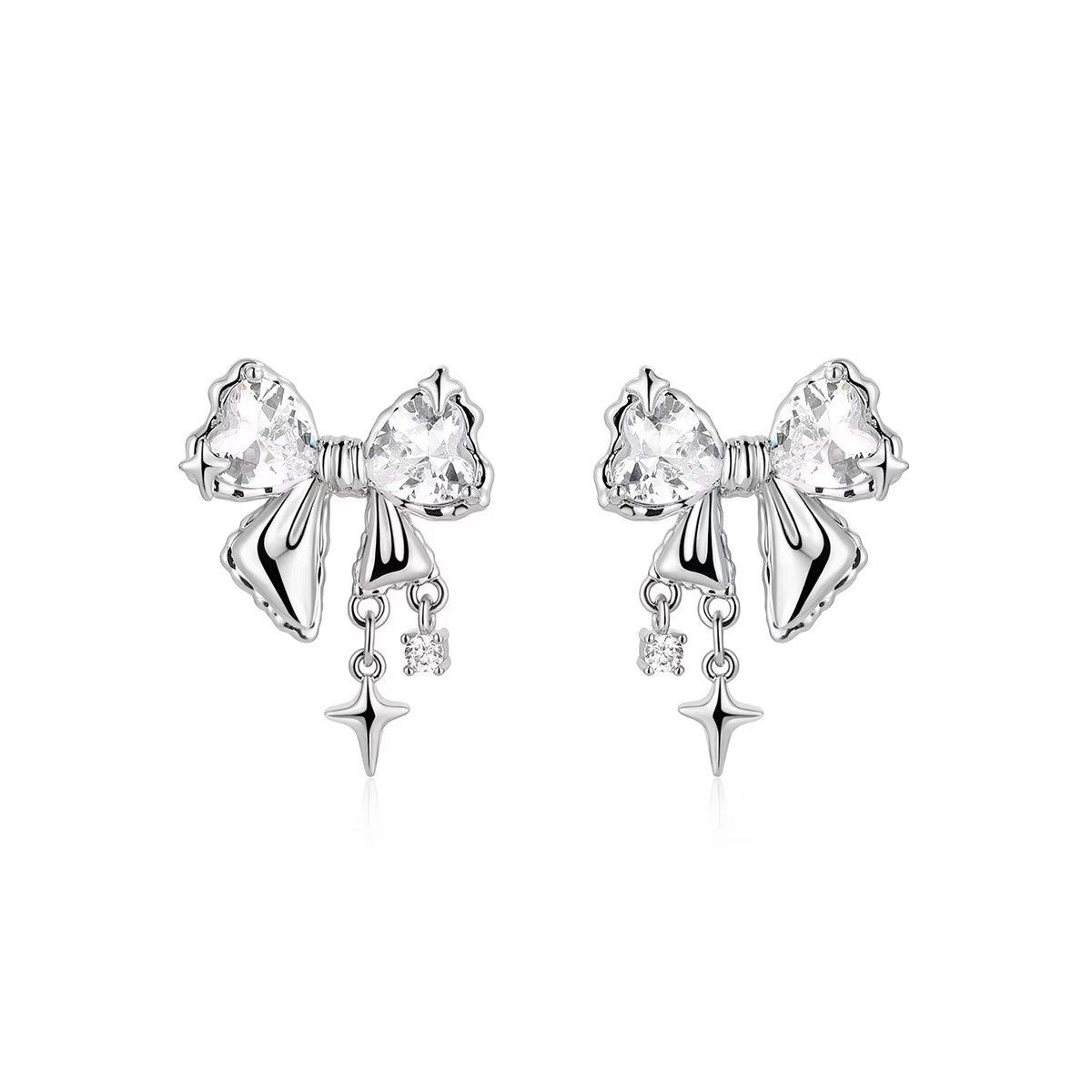 Sweet Girl S925 Silver Shining Zircon Bow Stud Earring