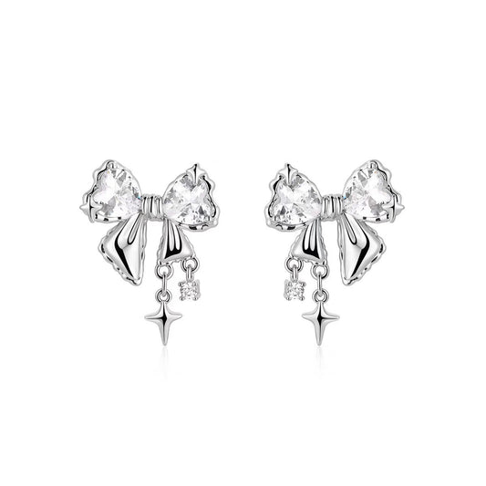 Sweet Girl S925 Silver Shining Zircon Bow Stud Earring