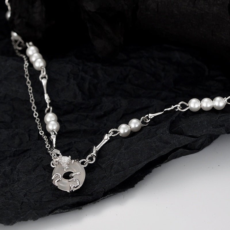 S925 Silver Women Elegant White Round Jade Shell Pearl Necklace