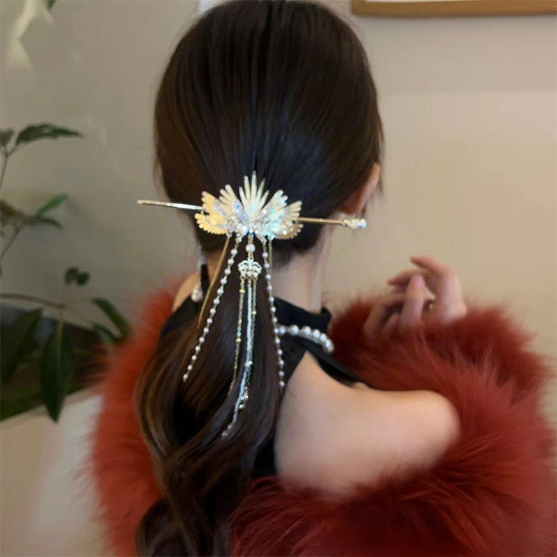 Fancy Gorgeous Golden Women Angel's Wing Tassel Hairpin