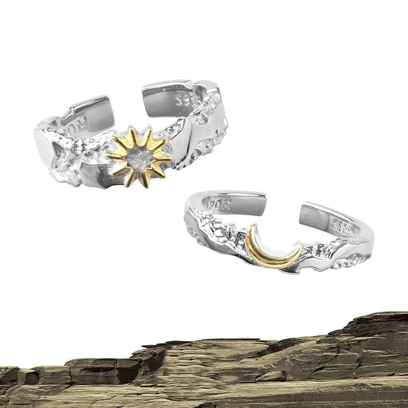 S925 Silver Sun & Moon Designer Couple Ring