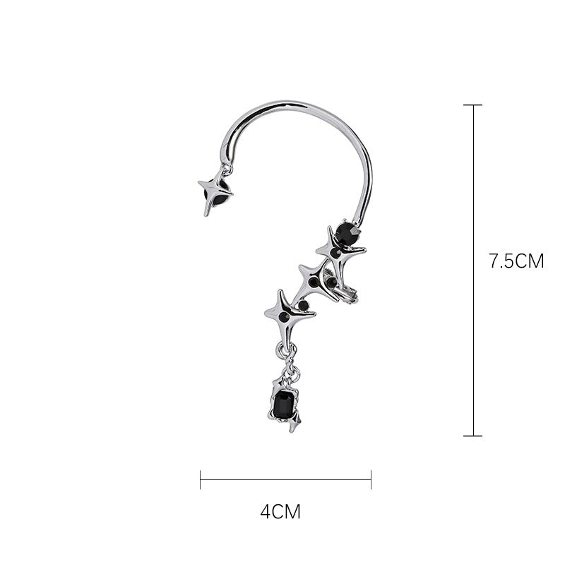 Y2K Chic Girl Quadrangular Star Black Stone Ear Cuff