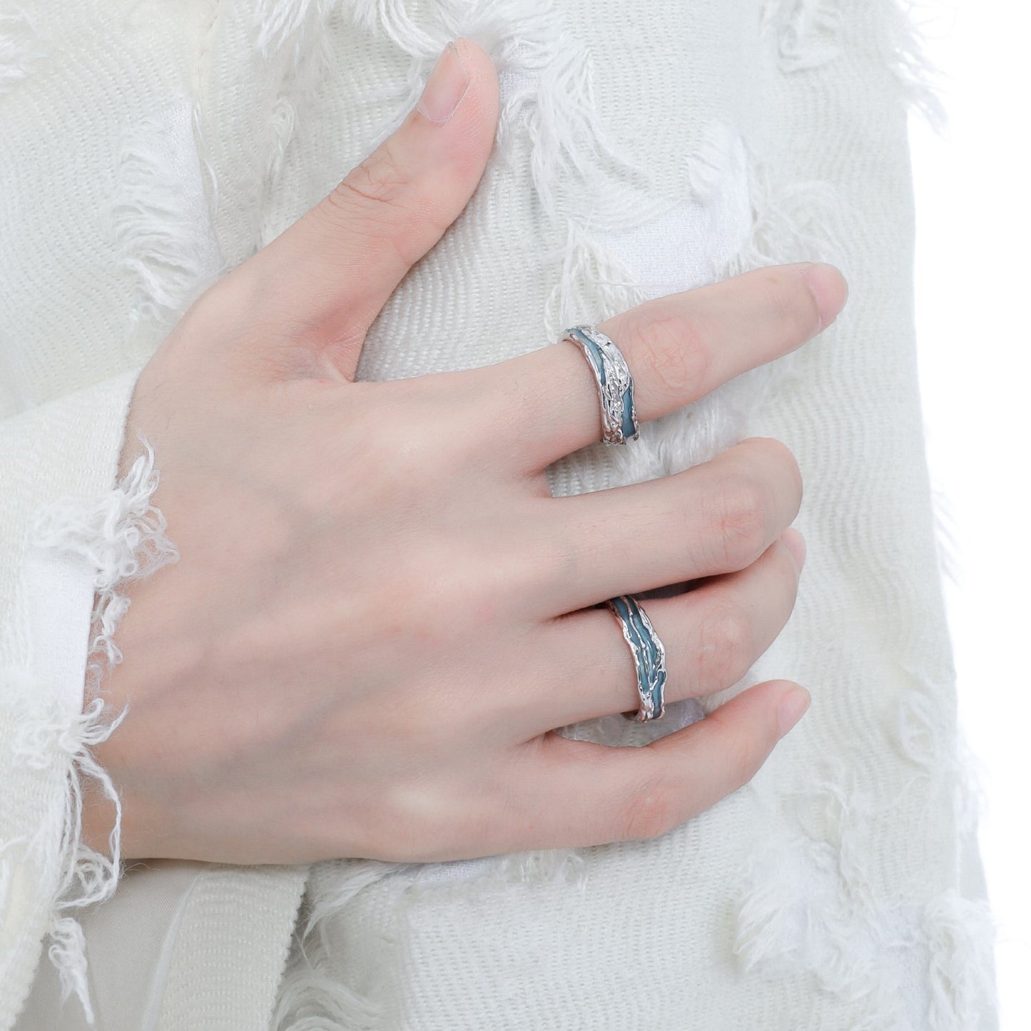 Unisex Simple Blue Glacier Open Ring