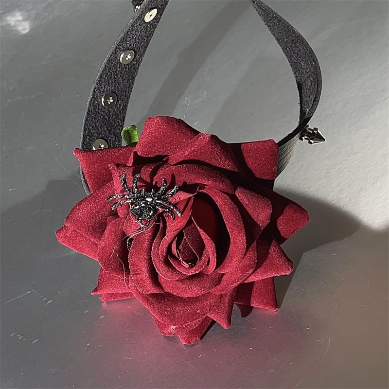 Gothic Style Girl Red Rose Leather Choker Necklace