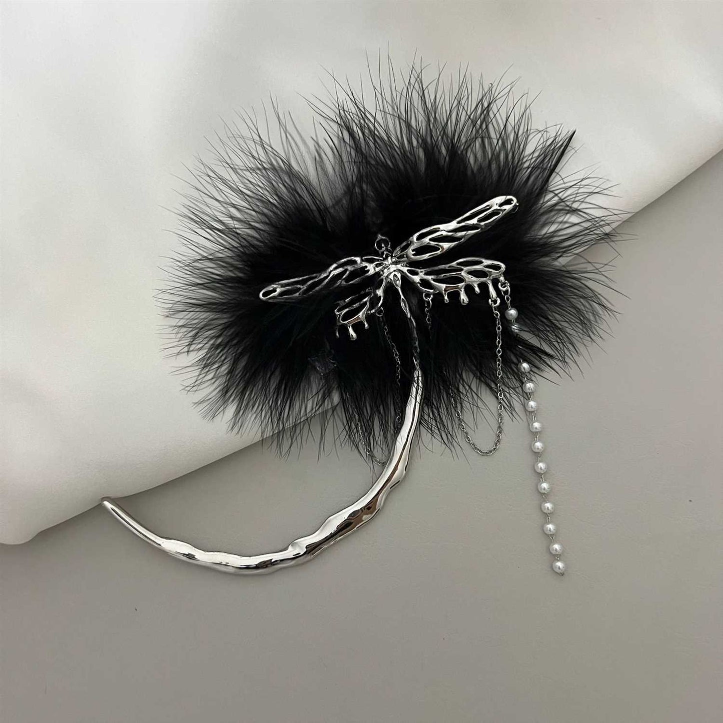 Women Sweet Cute Fluffy Metal Dragonfly Hairpin