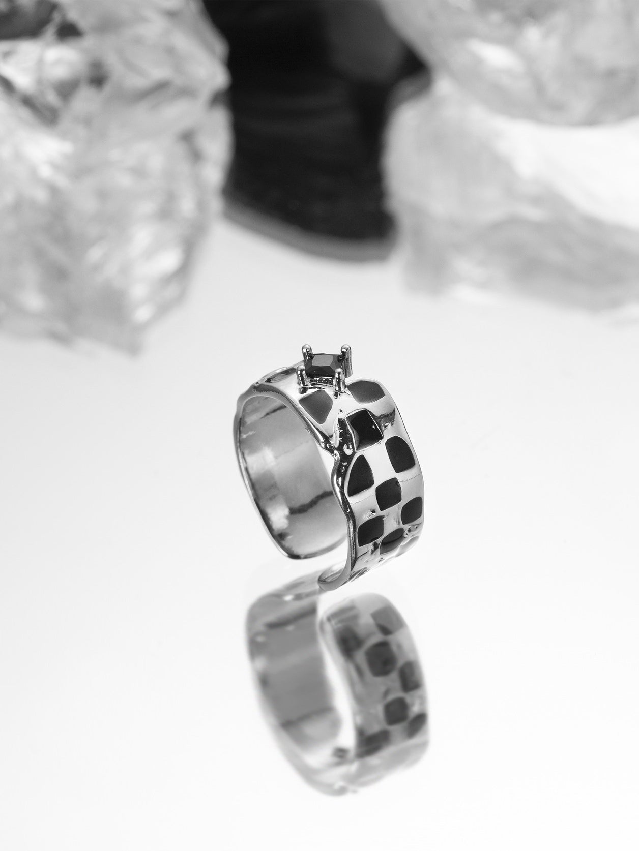 Designer Unisex Black and White Checkerboard Ring