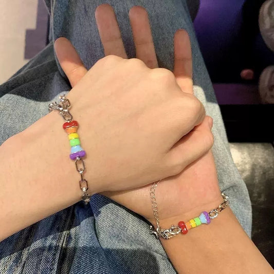 Les Cute Rainbow Puppy Couple Bracelet