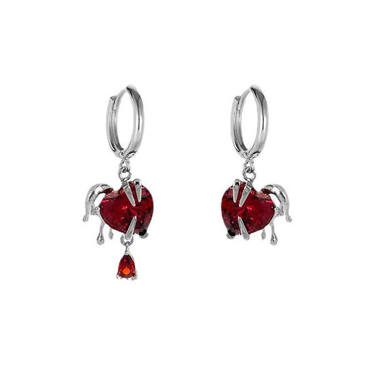 Y2K Gothic Burning Heart Asymmetrical Hoop Earrings