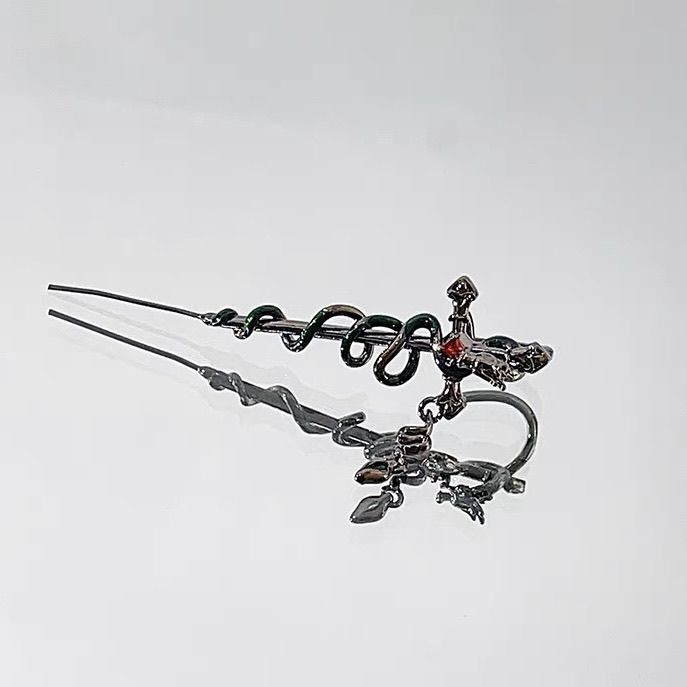 Dark Gothic Evil Dragon Twining Sword Ear Stud