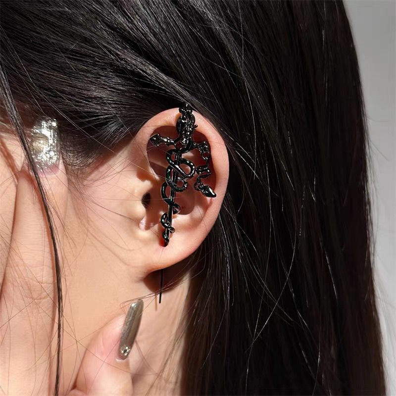 Dark Gothic Evil Dragon Twining Sword Ear Stud