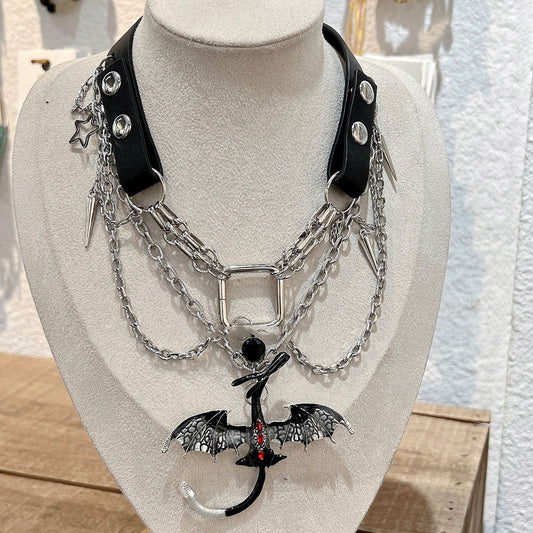 Black Designer Fly Dragon Choker Necklace