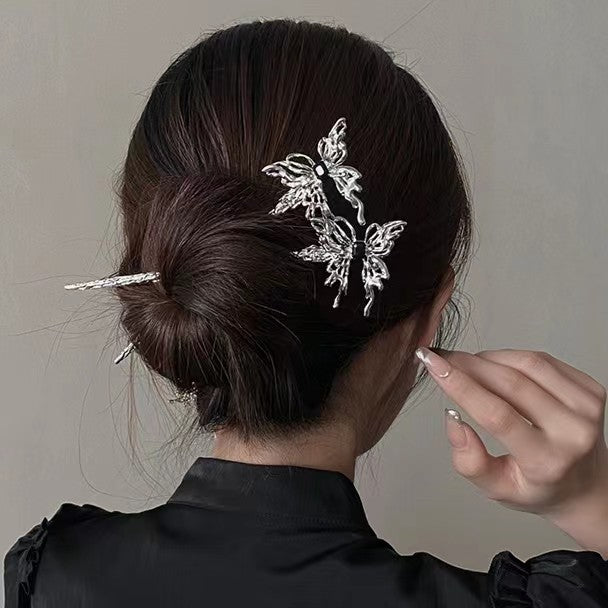 Chic Designer Silver High-fashion Butterfly Metal Hairpin