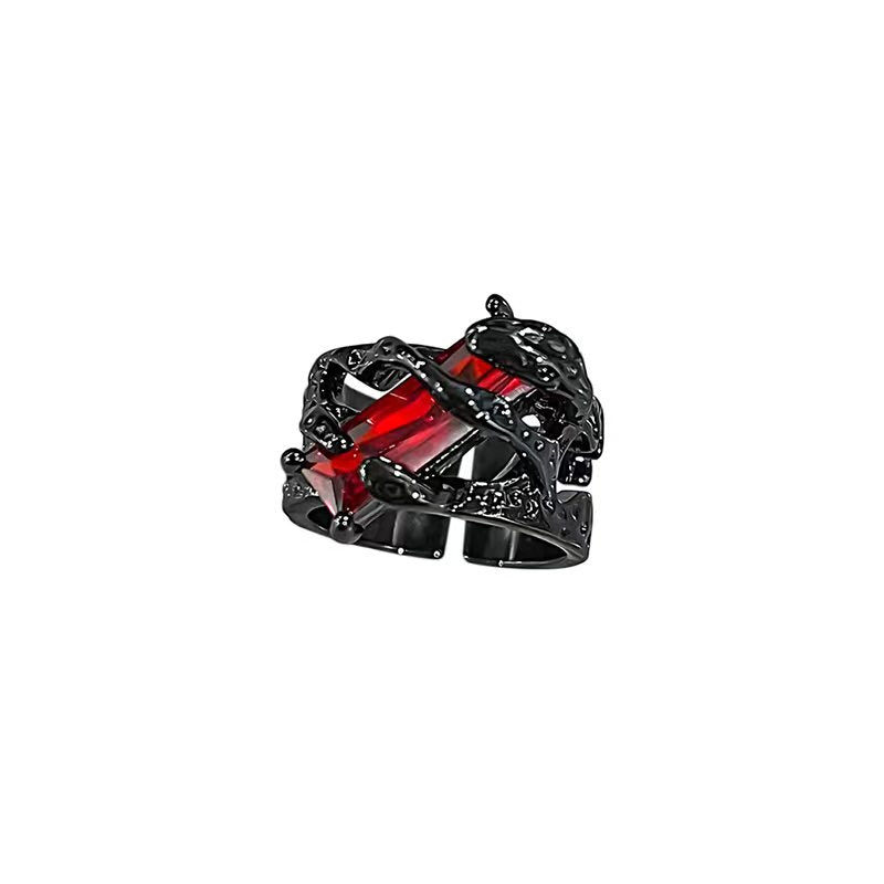 Sylus Unisex Dark Punk Designer Vintage Red Rhinestone Ring