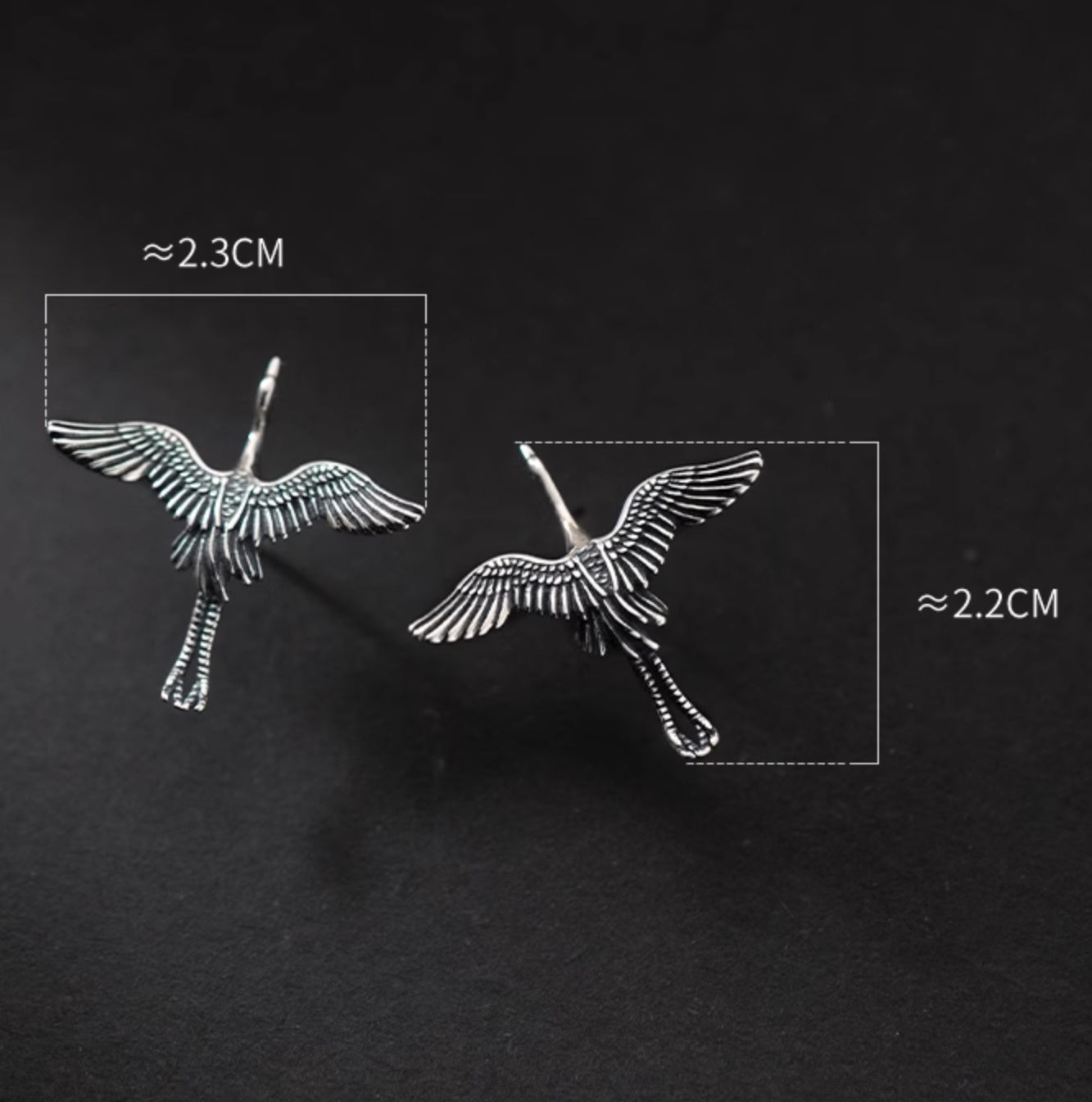 S925 Silver Vintage Flying Crane Stud Earrings