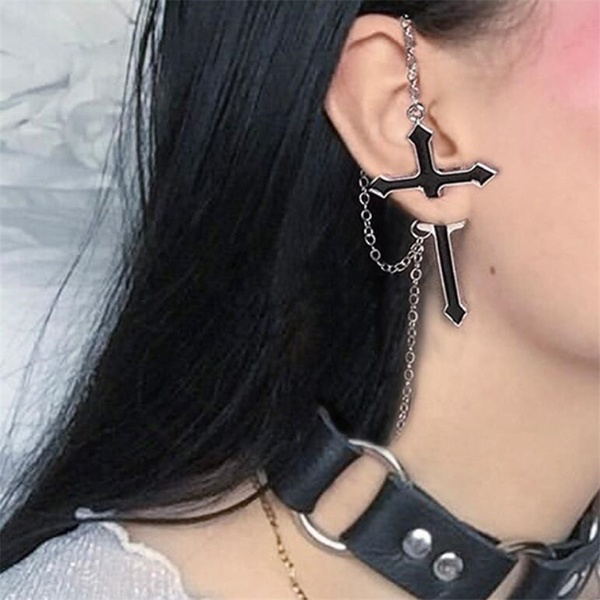 Chic Unisex Black Cross Tassel Earring