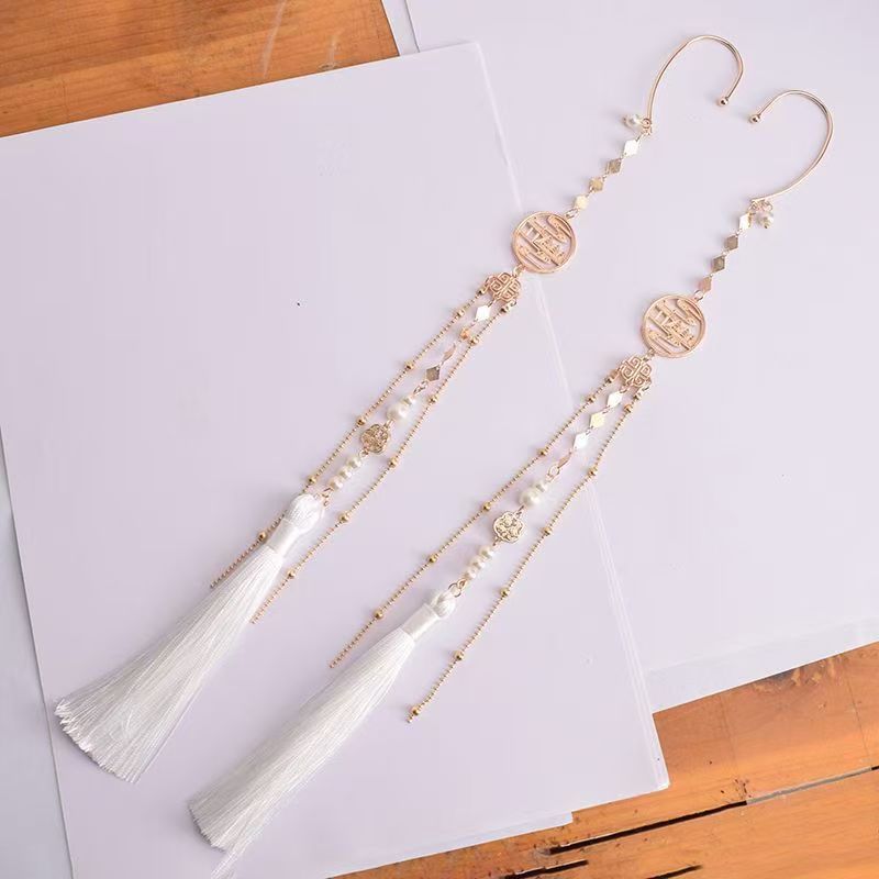 Xie Lian & Hua Cheng Pearl  Designer Long Tassel Ear Cuff (A pair)