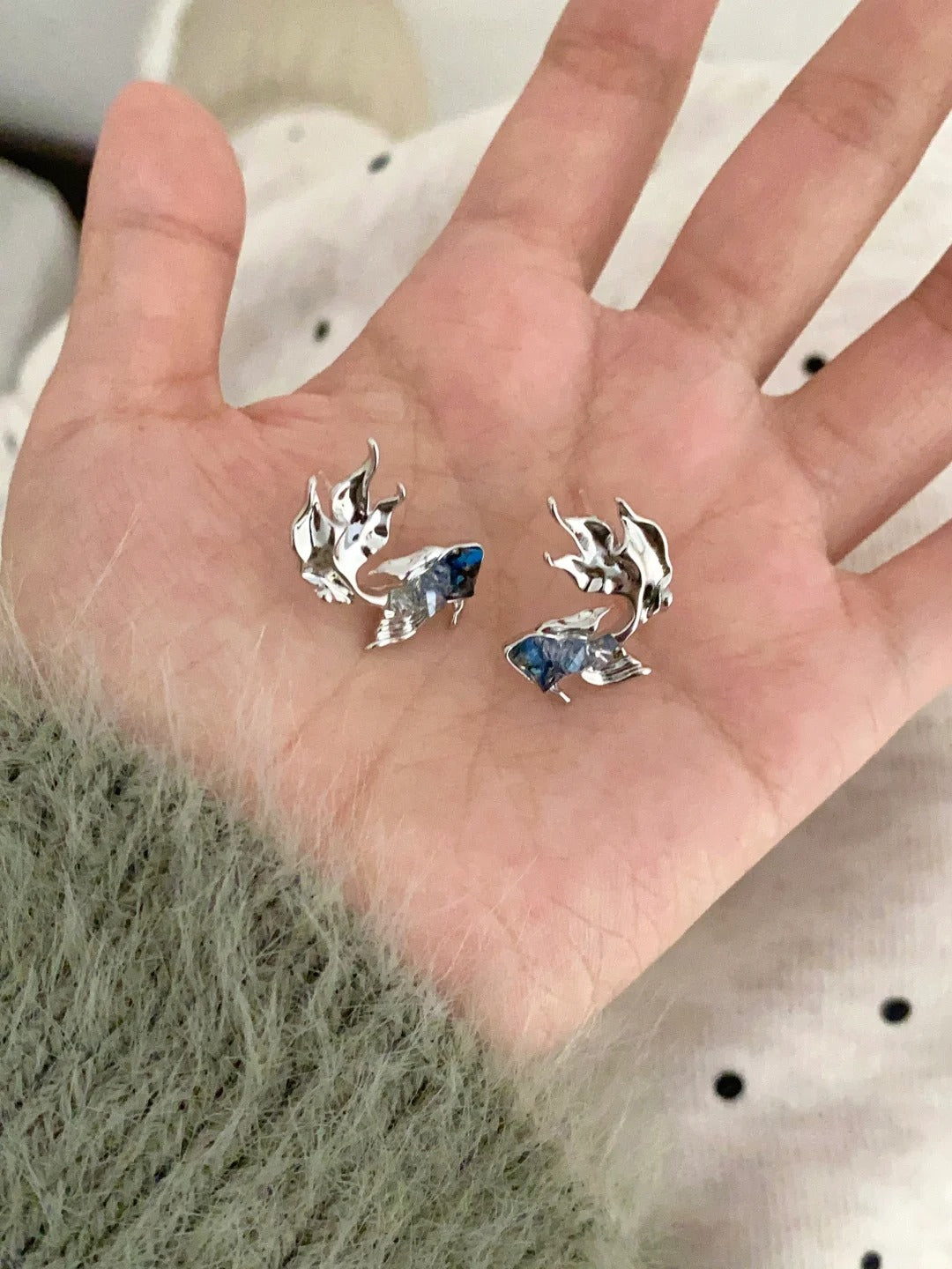 Rafayel Blue Rhinestone Fish Stud Earrings