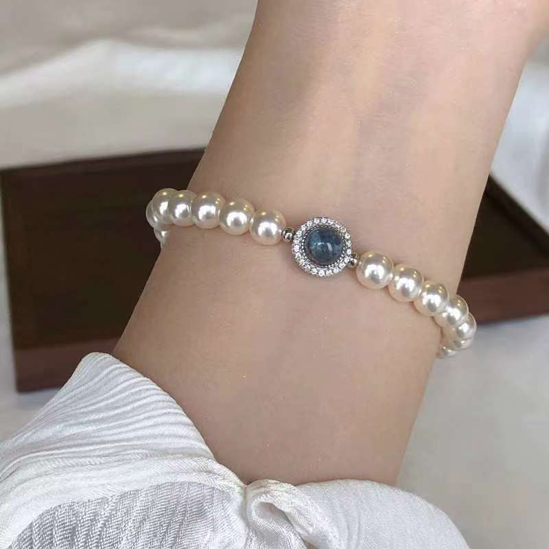 Gorgeous Women Pearl Blue Rhinestone Bracelet