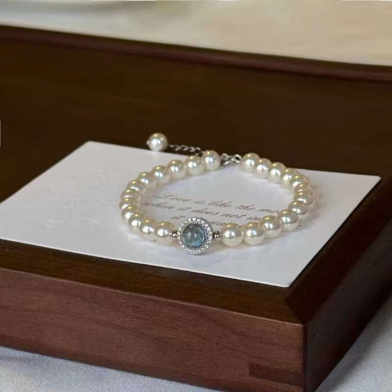 Gorgeous Women Pearl Blue Rhinestone Bracelet