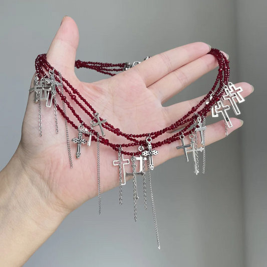 Gothic Bracelet Red Cross Choker Necklace & Bracelet