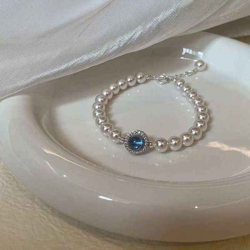 Gorgeous Women Pearl Blue Rhinestone Bracelet