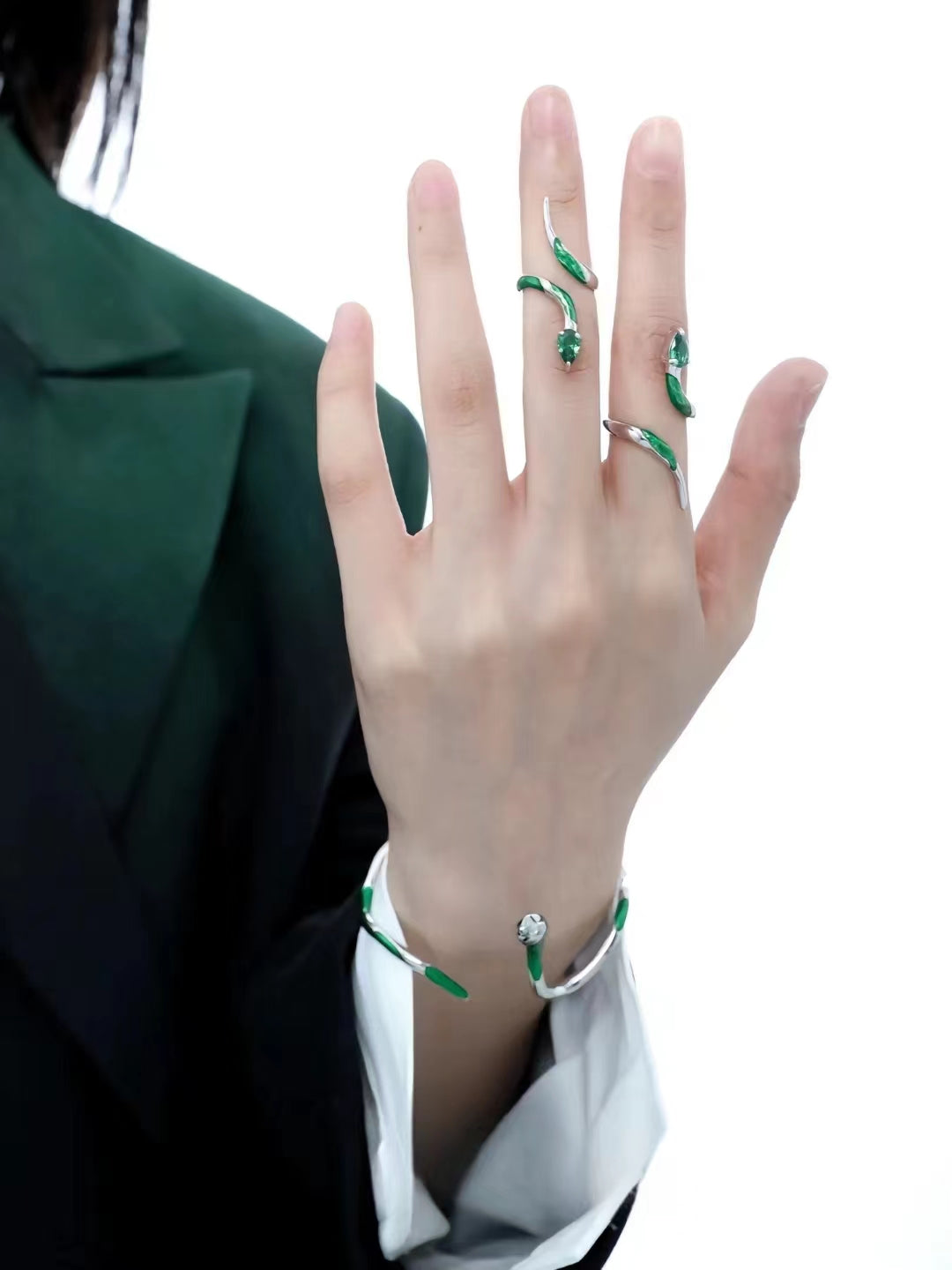 Slytherin Green Snake Open Ring & Bracelet