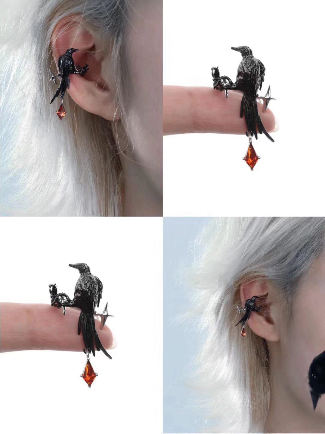 Mystic Black Raven Ear Clip Ear Cuff