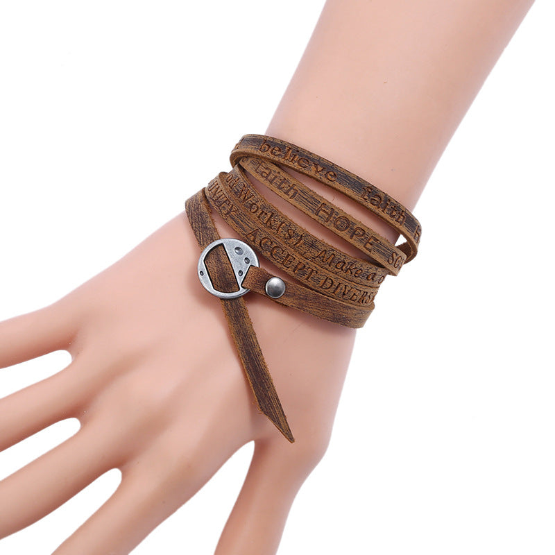 Punk Style Vintage Brown Leather Adjustable Bracelet Necklace