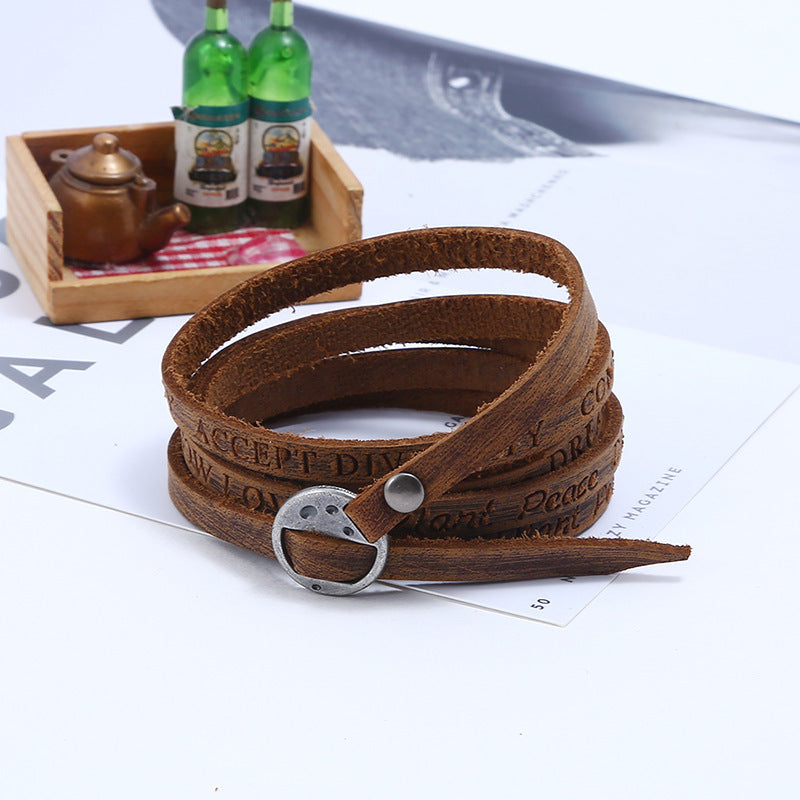 Punk Style Vintage Brown Leather Adjustable Bracelet Necklace