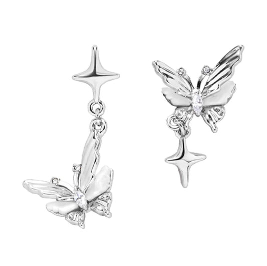 Chic Xie Lian Asymmetrical Silver Butterfly Stud Earring