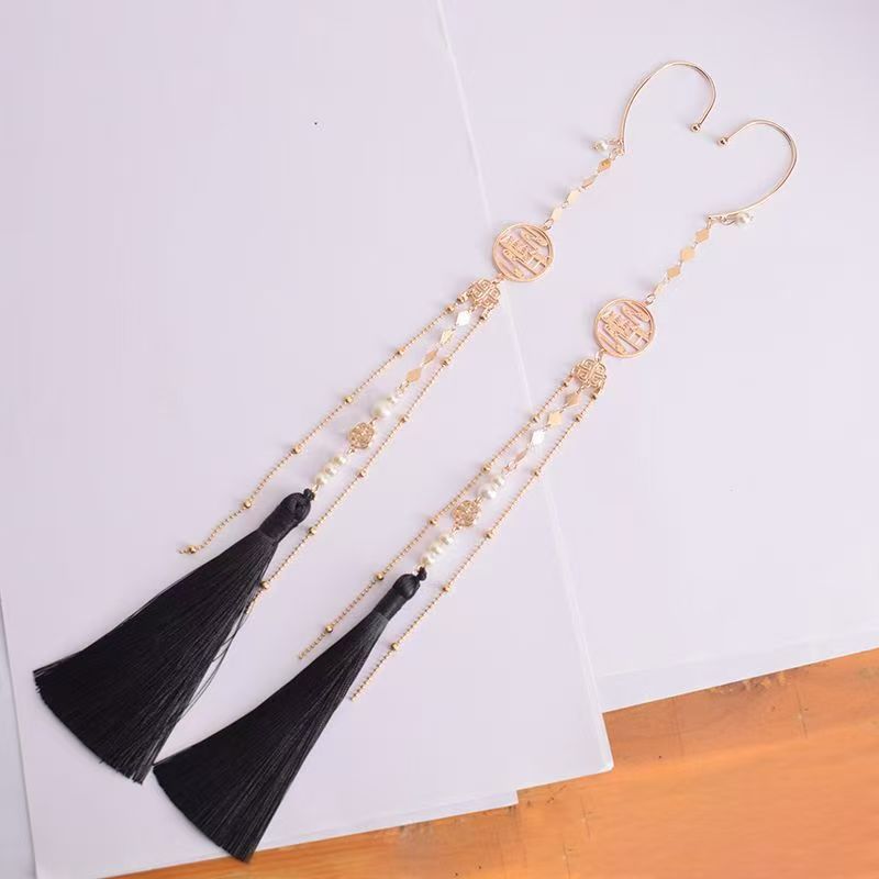 Xie Lian & Hua Cheng Pearl  Designer Long Tassel Ear Cuff (A pair)