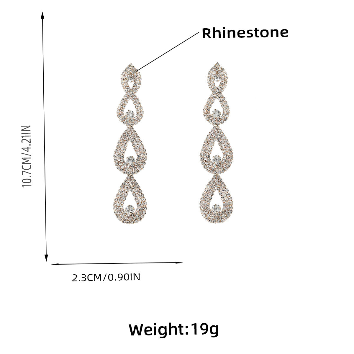 Women Water Drop Shaped Fully-jewelled Long Earrings