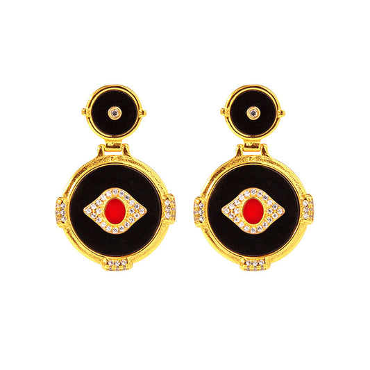 French Retro Round The Eye of Horus Rhinestone Stud Earring