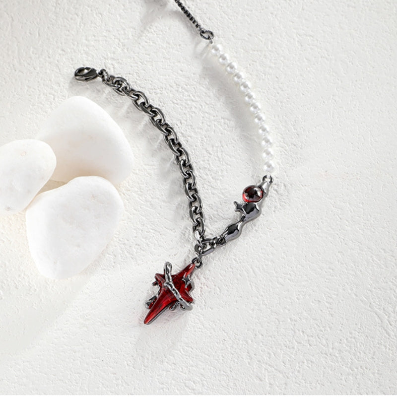 Gothic Style Bloody Star White Pearl Bracelet