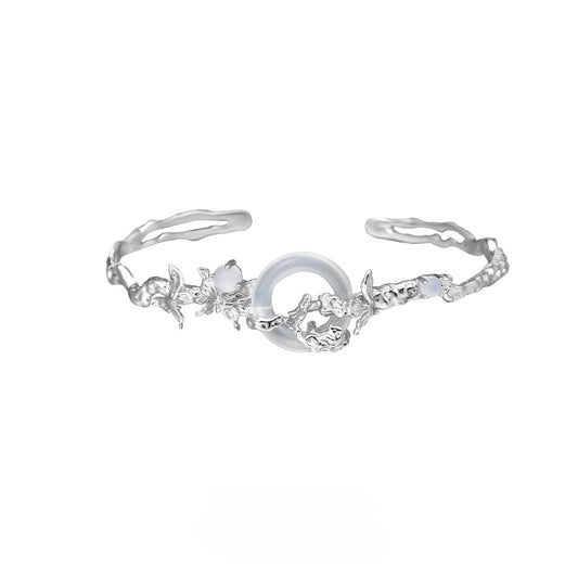 S925 Silver Butterfly White Jade Bracelet