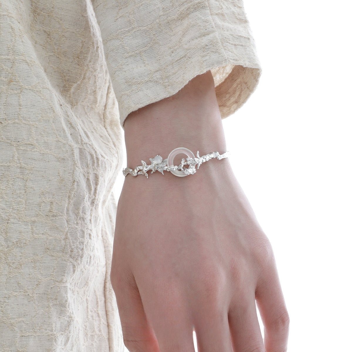 S925 Silver Butterfly White Jade Bracelet