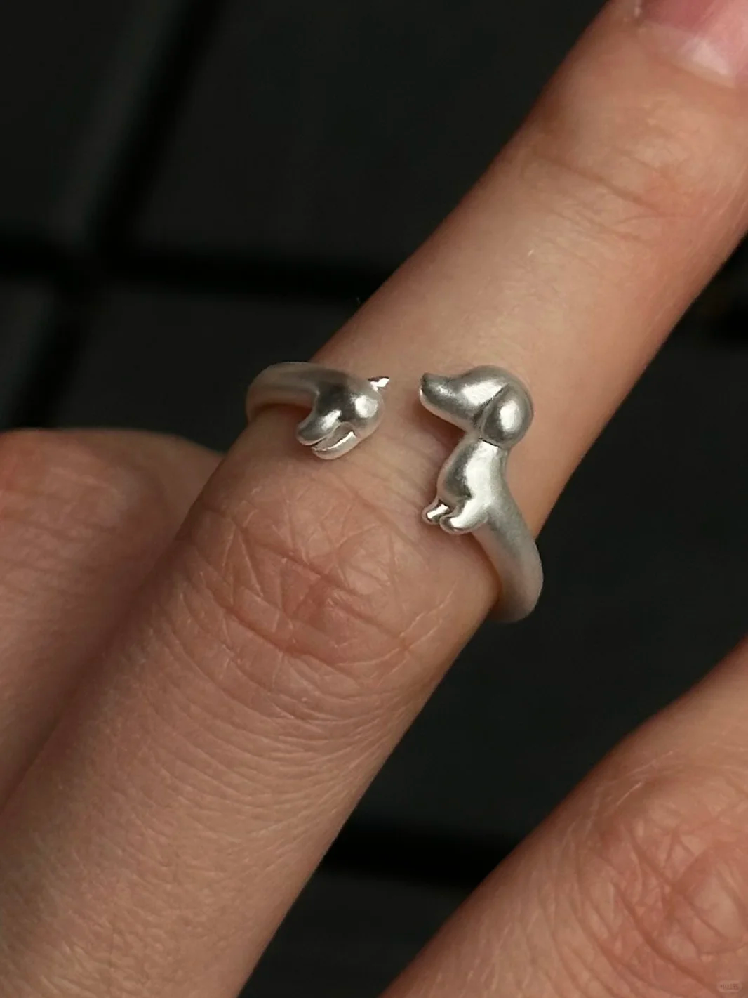 Silver Cute Sausage Dog Adjustable Ring